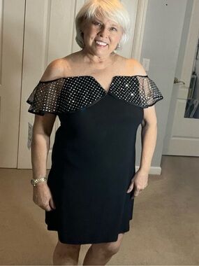 Prelude Black & Silver Off-the-Shoulder Cocktail Dress | NWT | Size L | Glam